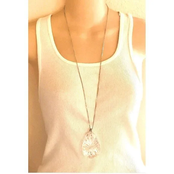 Waterford Crystal Pendant Necklace, Teardrop Pendant, Vintage Crystal Necklace, - Picture 5 of 5